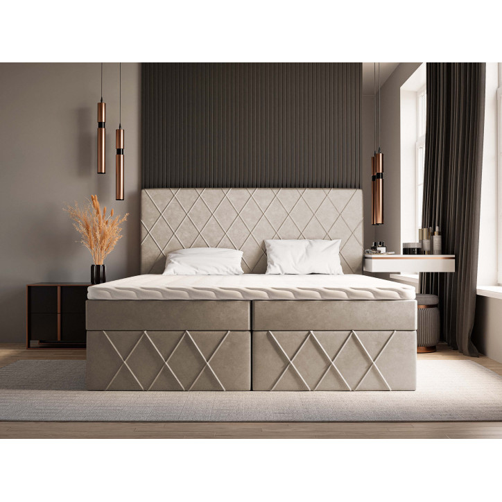 Boxspringbett MOLLY – Modernes Doppelbett mit Bettkasten, Bonellfederkernmatratze und Topper