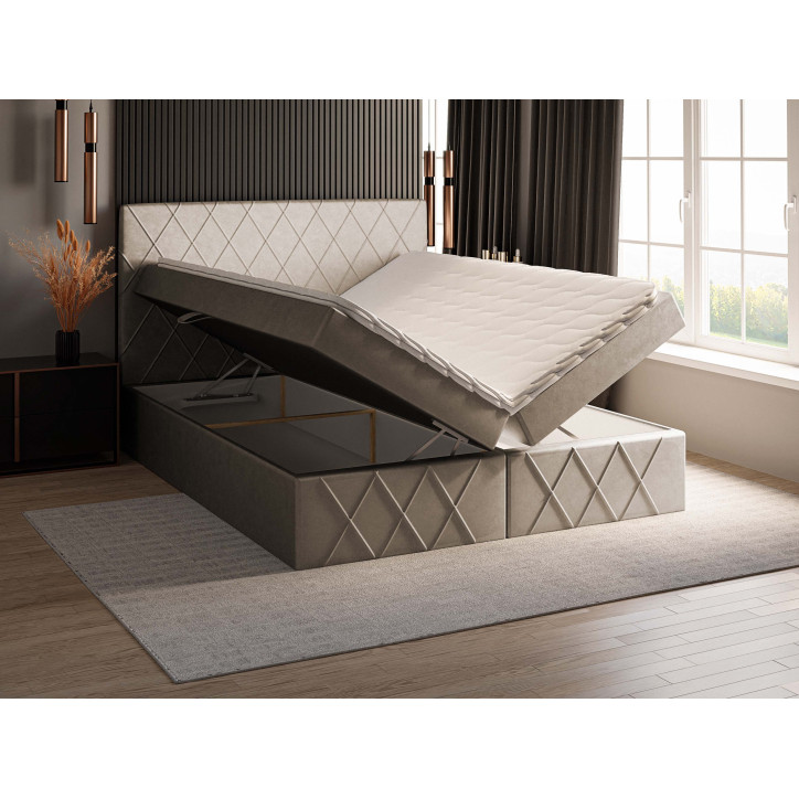 Boxspringbett MOLLY – Modernes Doppelbett mit Bettkasten, Bonellfederkernmatratze und Topper