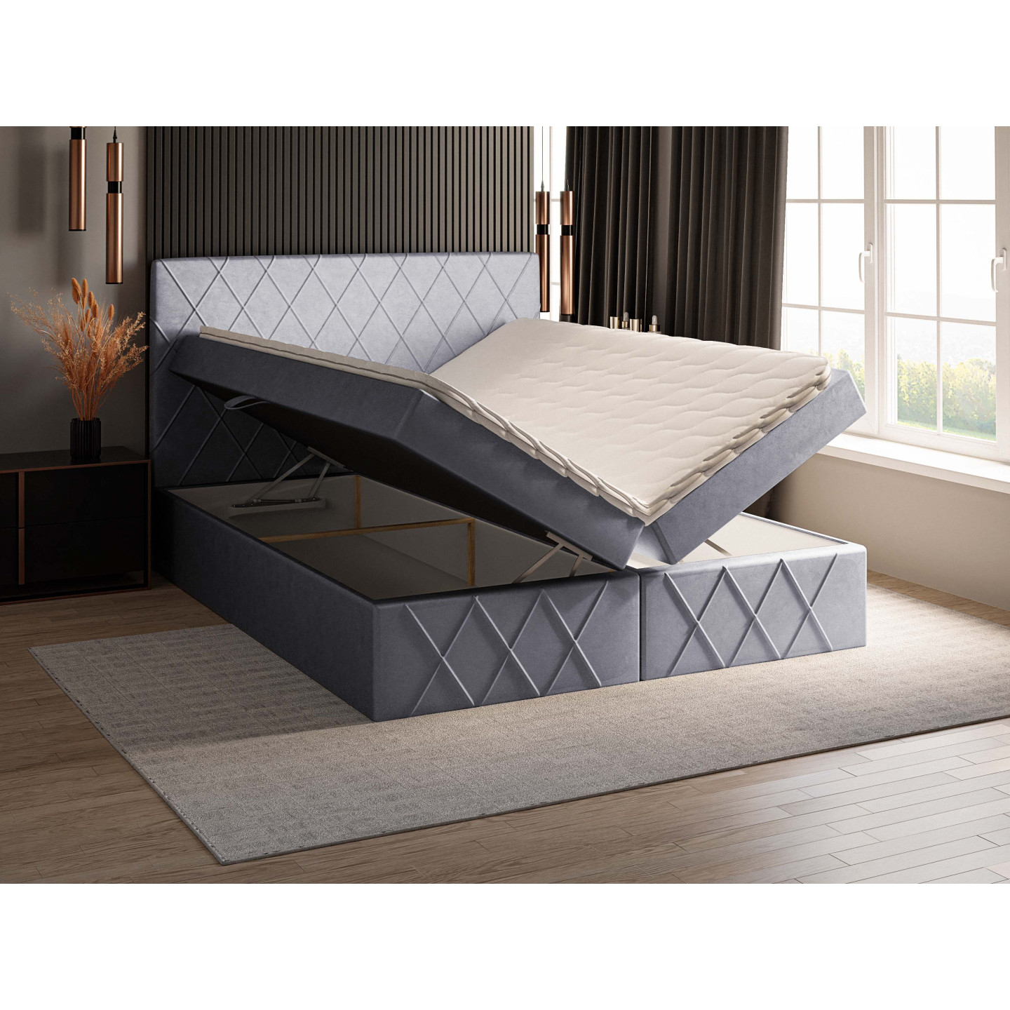Boxspringbett MOLLY – Doppelbett mit Bettkasten und Bonellfederkernmatratze