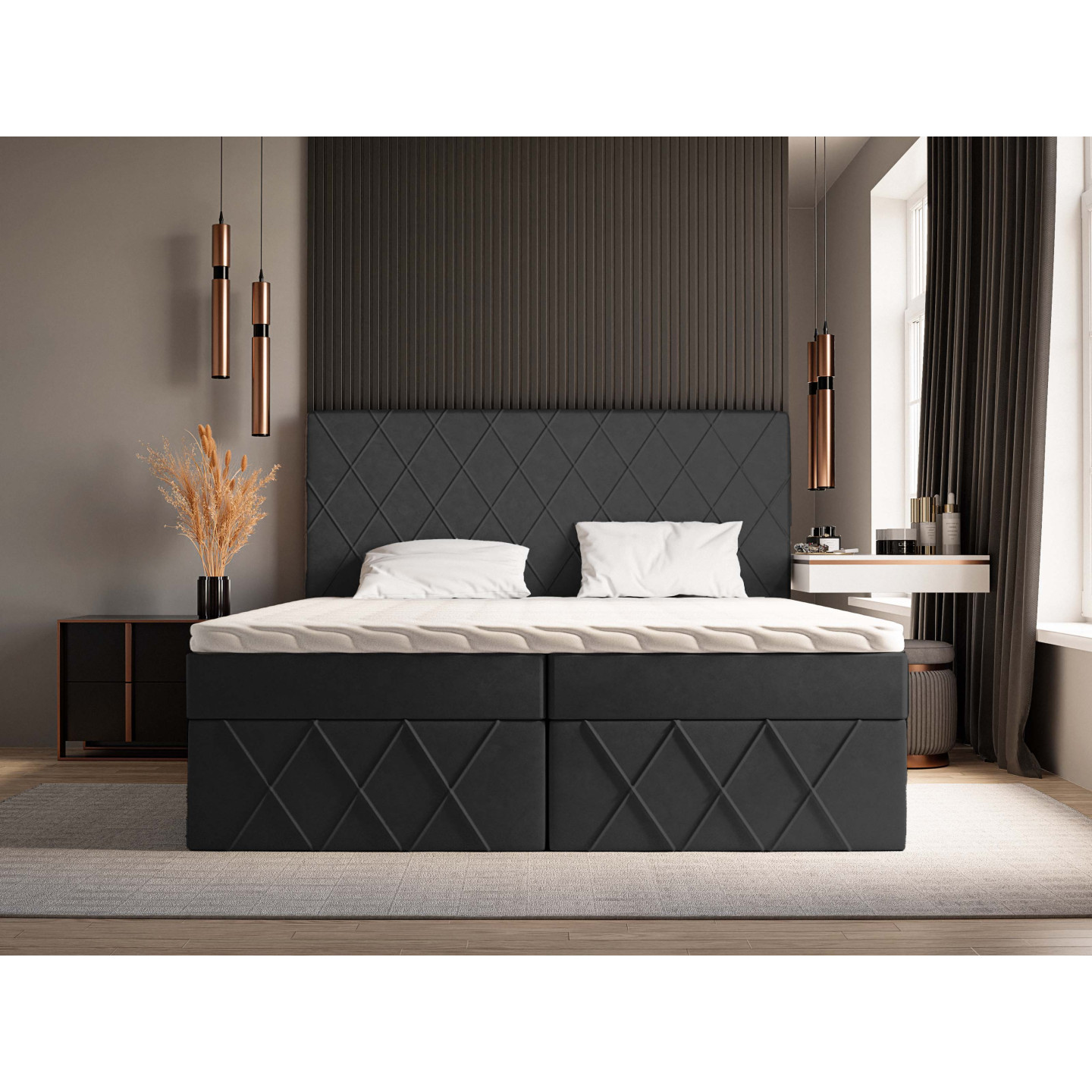 Boxspringbett MOLLY – Doppelbett mit Bettkasten und Bonellfederkernmatratze