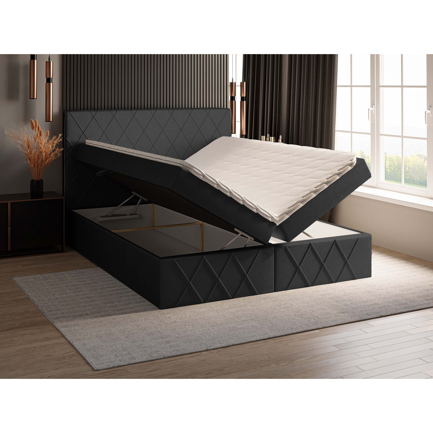 Boxspringbett MOLLY – Doppelbett mit Bettkasten und Bonellfederkernmatratze