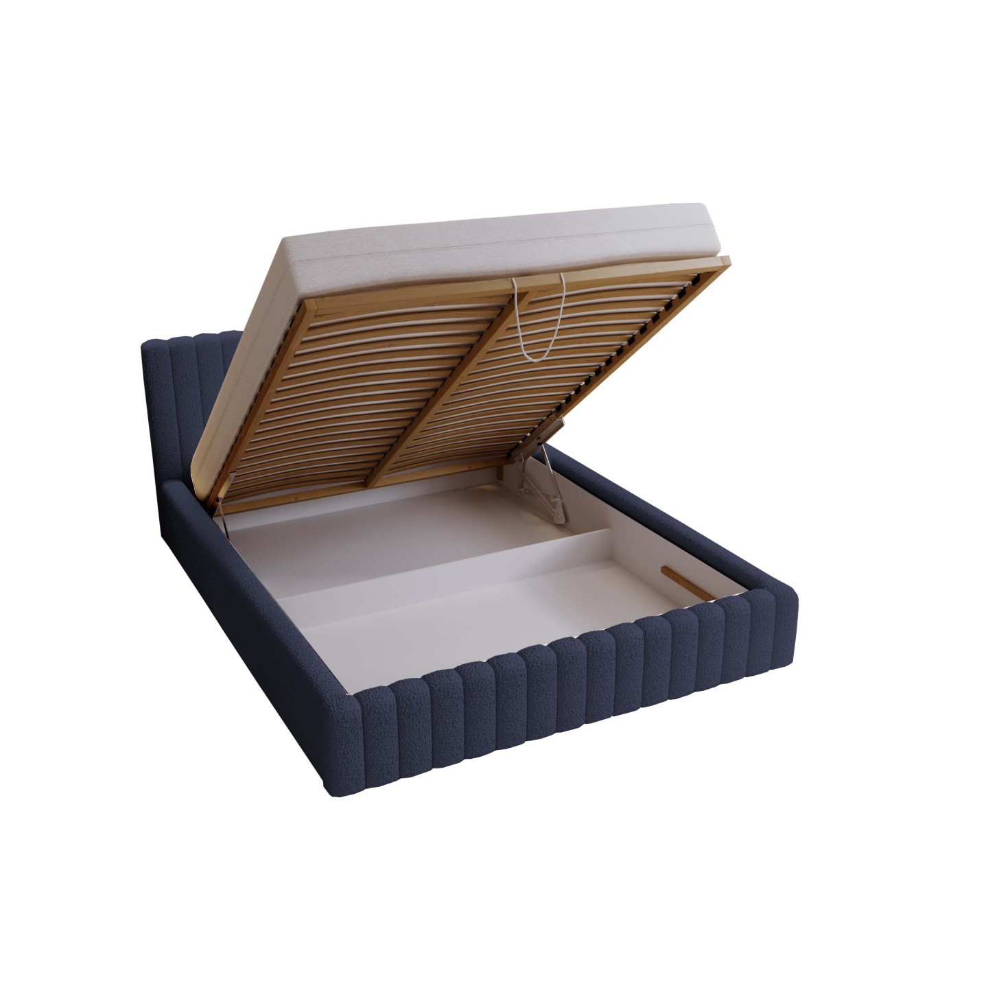 MITIS Polsterbett – Doppelbett mit Bettkasten und Lattenrost aus Boucle-Stoff