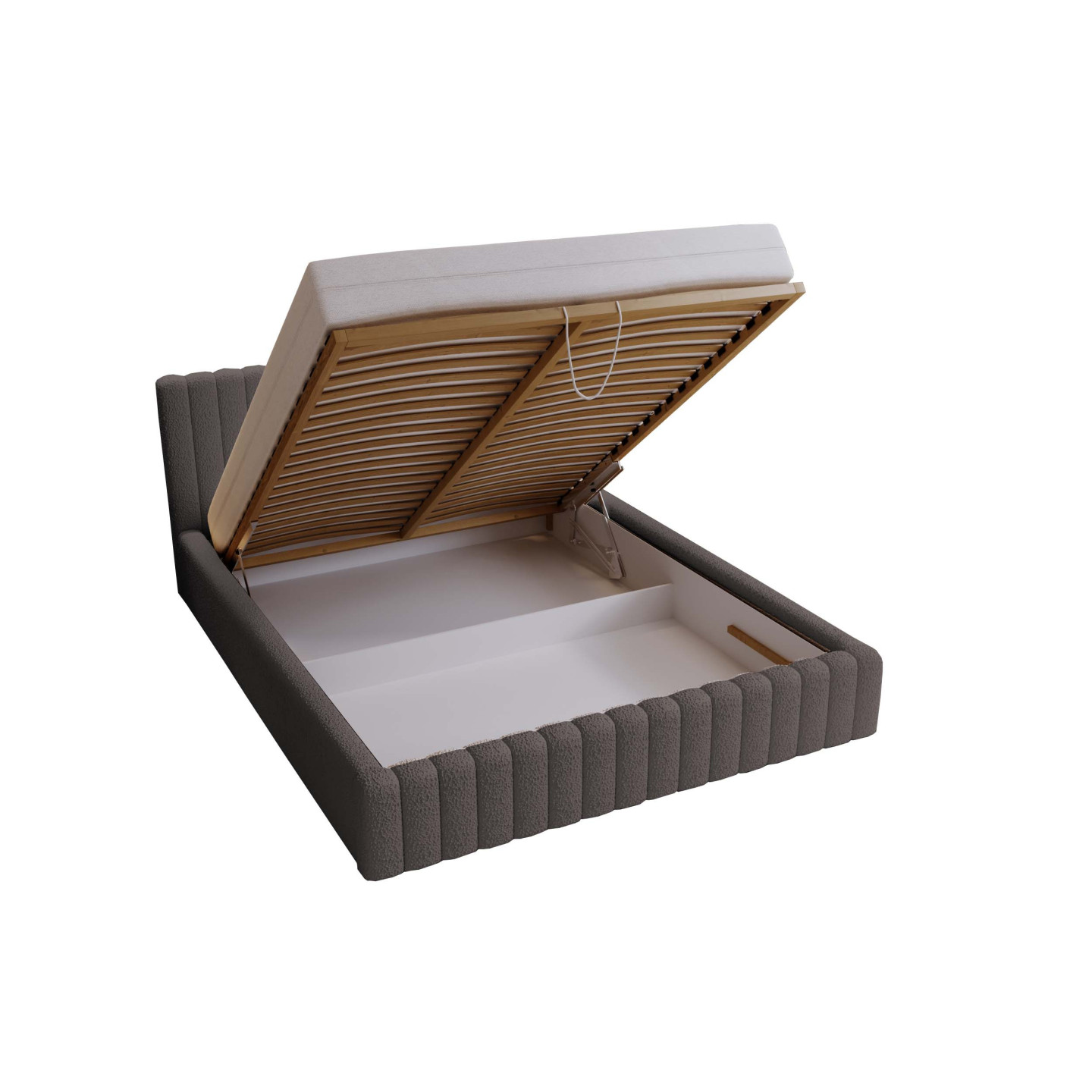 MITIS Polsterbett – Doppelbett mit Bettkasten und Lattenrost aus Boucle-Stoff