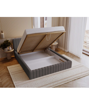 MITIS Polsterbett – Doppelbett mit Bettkasten und Lattenrost aus Boucle-Stoff