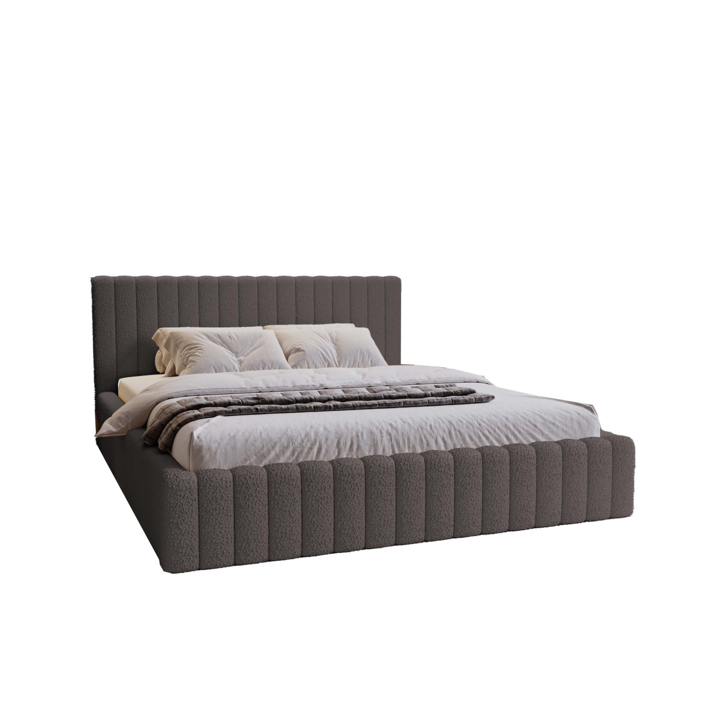 MITIS Polsterbett – Doppelbett mit Bettkasten und Lattenrost aus Boucle-Stoff