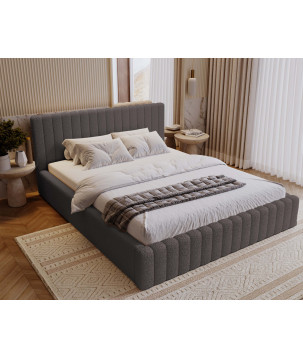 MITIS Polsterbett – Doppelbett mit Bettkasten und Lattenrost aus Boucle-Stoff