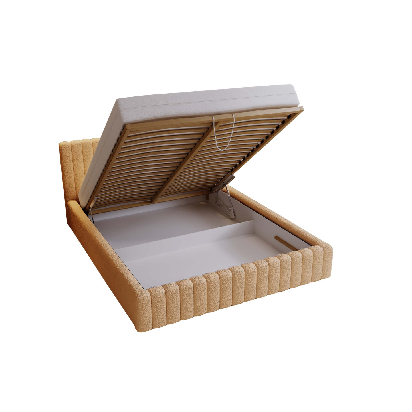 MITIS Polsterbett – Doppelbett mit Bettkasten und Lattenrost aus Boucle-Stoff