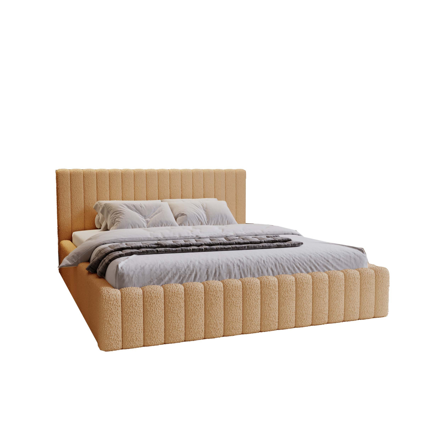 MITIS Polsterbett – Doppelbett mit Bettkasten und Lattenrost aus Boucle-Stoff