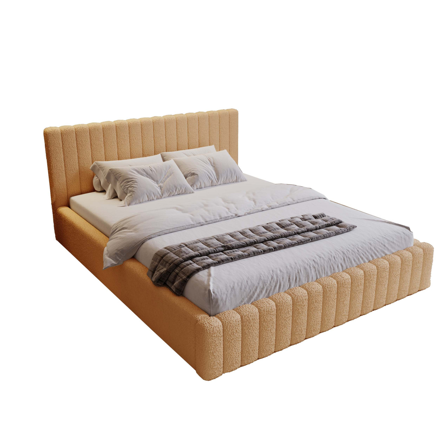 MITIS Polsterbett – Doppelbett mit Bettkasten und Lattenrost aus Boucle-Stoff