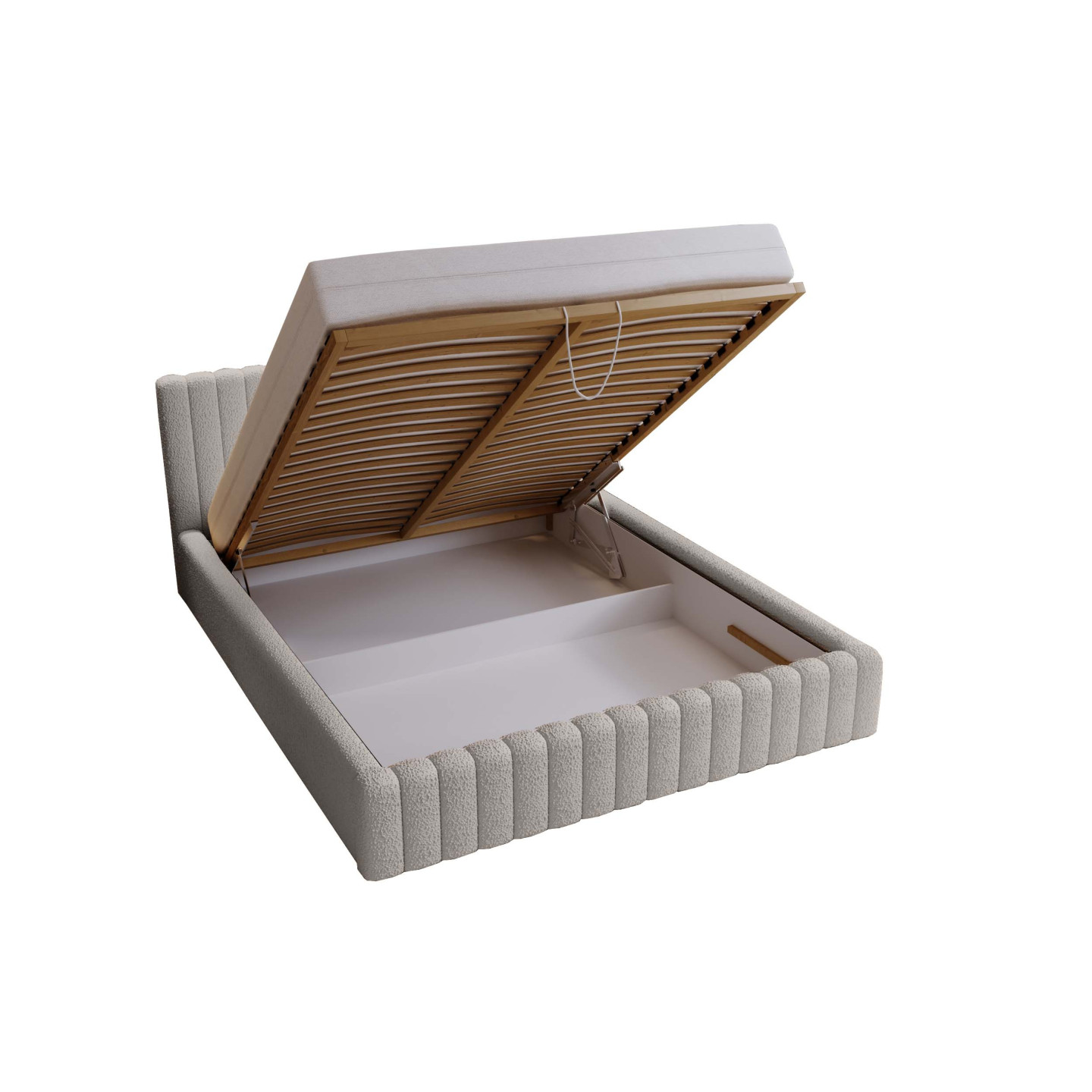 MITIS Polsterbett – Doppelbett mit Bettkasten und Lattenrost aus Boucle-Stoff