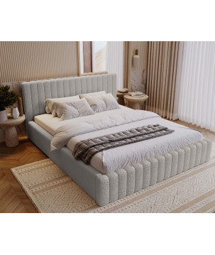 MITIS Polsterbett – Doppelbett mit Bettkasten und Lattenrost aus Boucle-Stoff