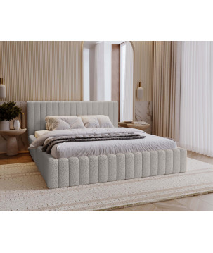 MITIS Polsterbett – Doppelbett mit Bettkasten und Lattenrost aus Boucle-Stoff