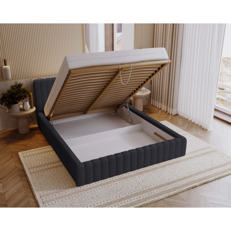 MITIS Polsterbett – Doppelbett mit Bettkasten und Lattenrost aus Boucle-Stoff