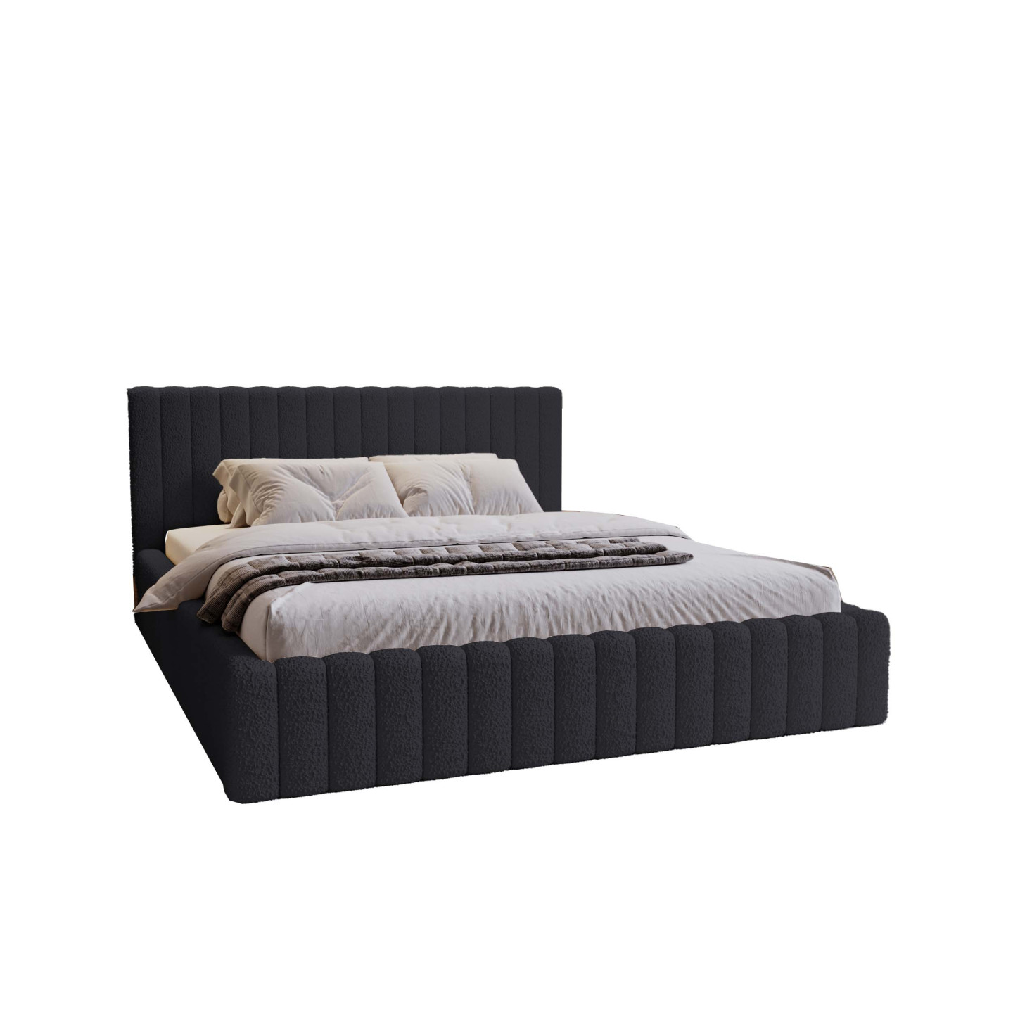 MITIS Polsterbett – Doppelbett mit Bettkasten und Lattenrost aus Boucle-Stoff