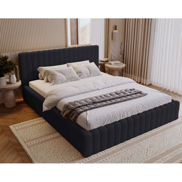 MITIS Polsterbett – Doppelbett mit Bettkasten und Lattenrost aus Boucle-Stoff