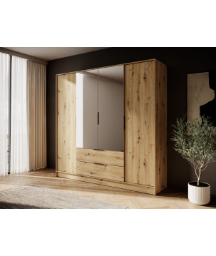 Kleiderschrank NADI – Moderner Schrank mit Glastüren, Regalen und Schubladen