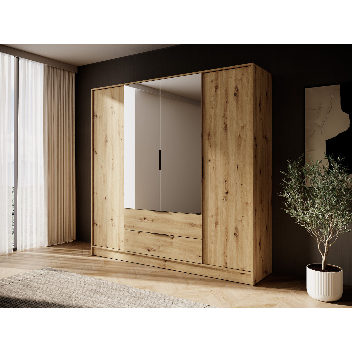 Kleiderschrank NADI – Moderner Stauraumschrank mit Glastüren und Regalsystem