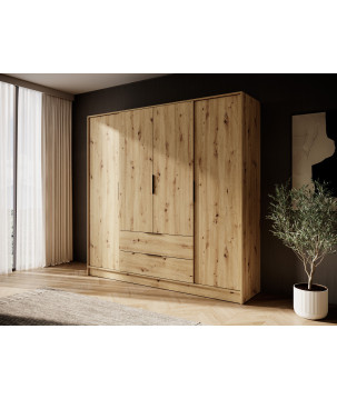Kleiderschrank NADI – Moderner Schrank mit Glastüren, Regalen und Schubladen