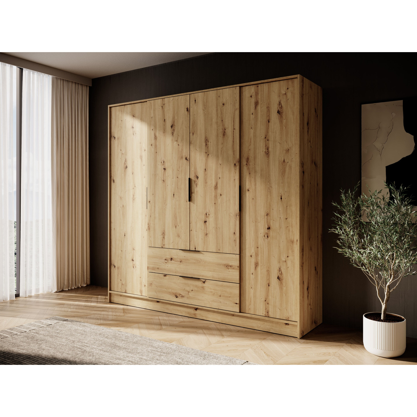 Kleiderschrank NADI – Moderner Stauraumschrank mit Glastüren und Regalsystem