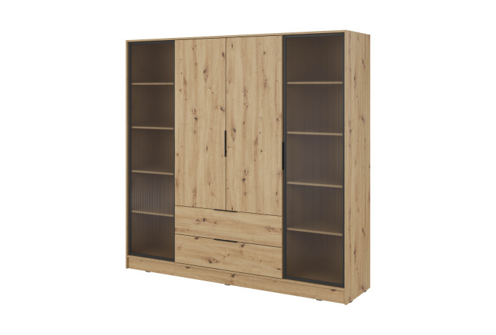 Kleiderschrank NADI – Moderner Stauraumschrank mit Glastüren und Regalsystem