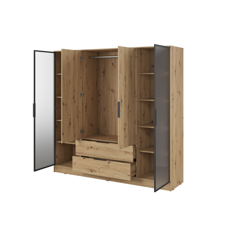 Kleiderschrank NADI – Moderner Stauraumschrank mit Glastüren und Regalsystem