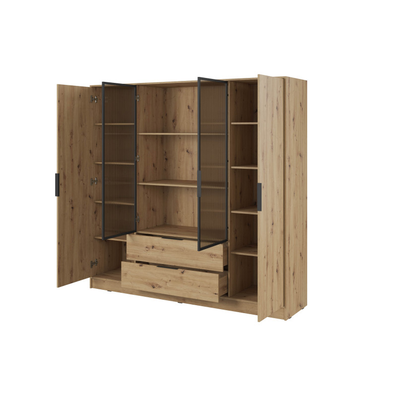 Kleiderschrank NADI – Moderner Stauraumschrank mit Glastüren und Regalsystem