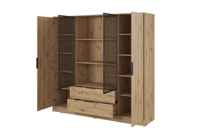 Kleiderschrank NADI – Moderner Stauraumschrank mit Glastüren und Regalsystem