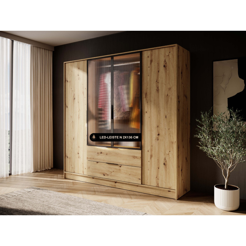 Kleiderschrank NADI – Moderner Stauraumschrank mit Glastüren und Regalsystem