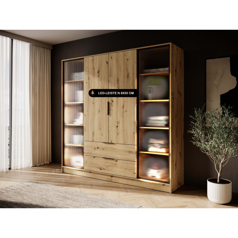 Kleiderschrank NADI – Moderner Stauraumschrank mit Glastüren und Regalsystem