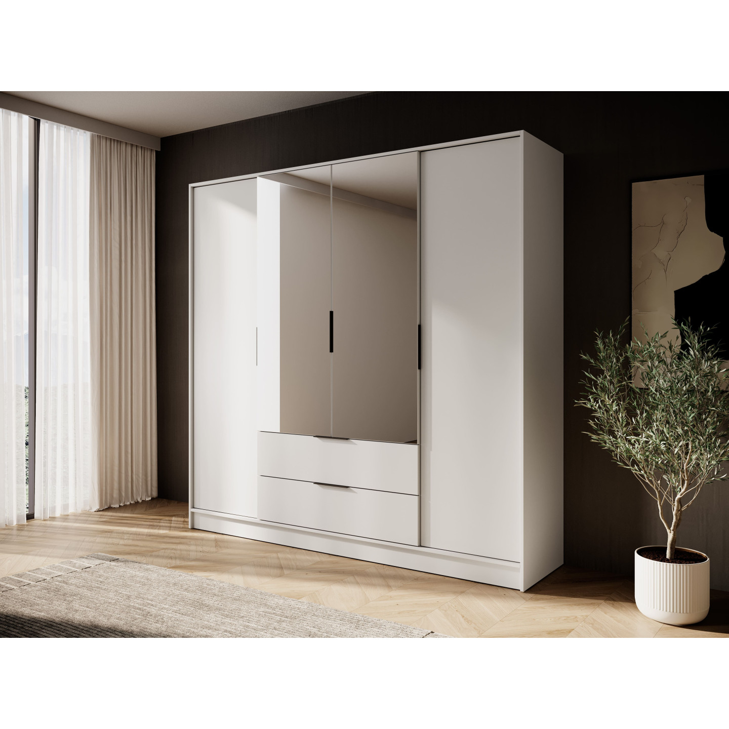 Kleiderschrank NADI – Moderner Stauraumschrank mit Glastüren und Regalsystem