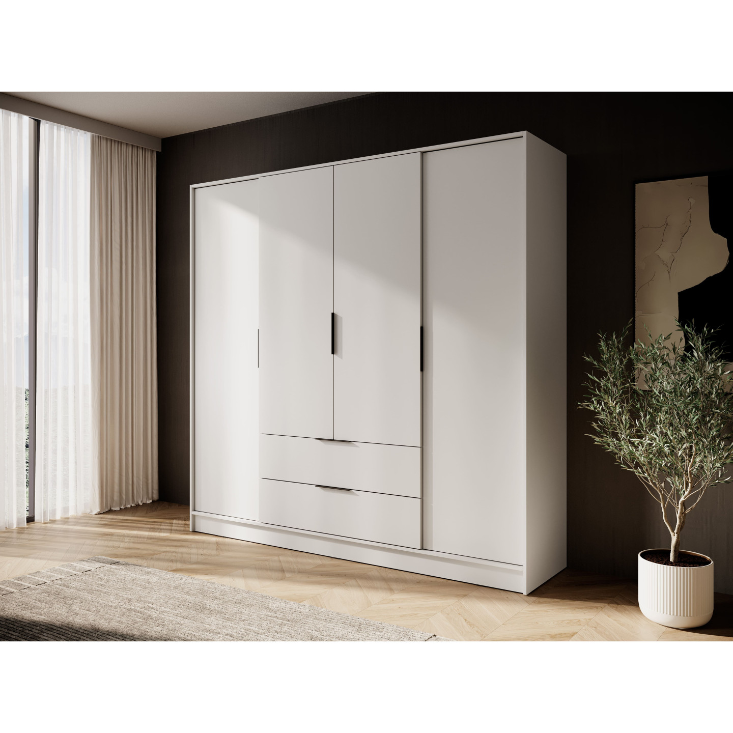 Kleiderschrank NADI – Moderner Stauraumschrank mit Glastüren und Regalsystem