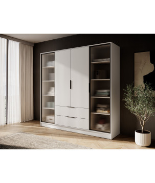Kleiderschrank NADI – Moderner Stauraumschrank mit Glastüren und Regalsystem