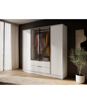 Kleiderschrank NADI – Moderner Stauraumschrank mit Glastüren und Regalsystem