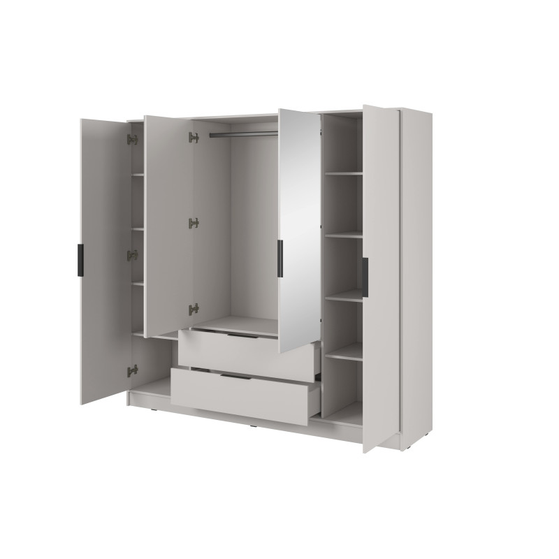 Kleiderschrank NADI – Moderner Stauraumschrank mit Glastüren und Regalsystem