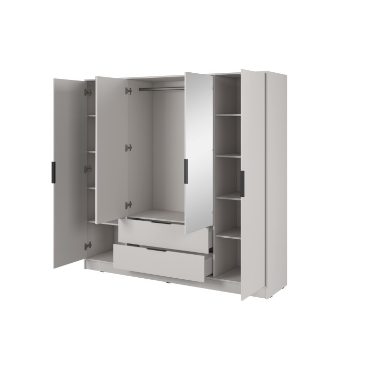 Kleiderschrank NADI – Moderner Stauraumschrank mit Glastüren und Regalsystem