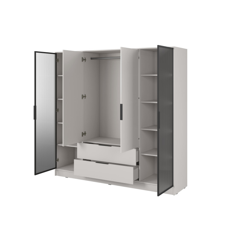 Kleiderschrank NADI – Moderner Stauraumschrank mit Glastüren und Regalsystem