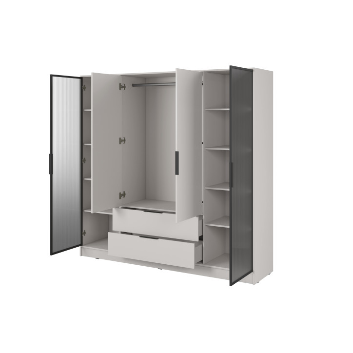 Kleiderschrank NADI – Moderner Stauraumschrank mit Glastüren und Regalsystem