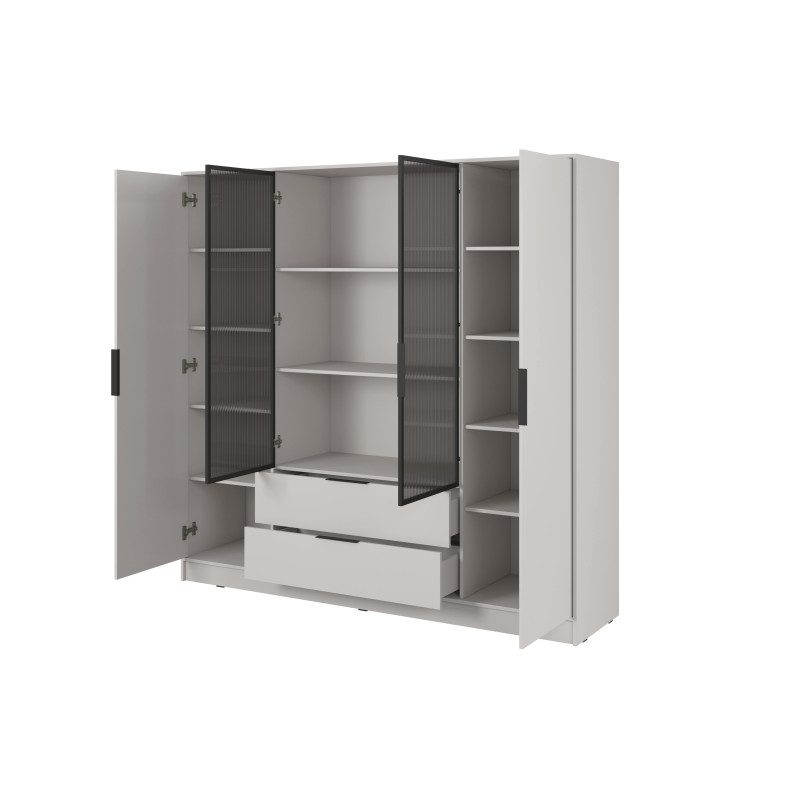 Kleiderschrank NADI – Moderner Stauraumschrank mit Glastüren und Regalsystem
