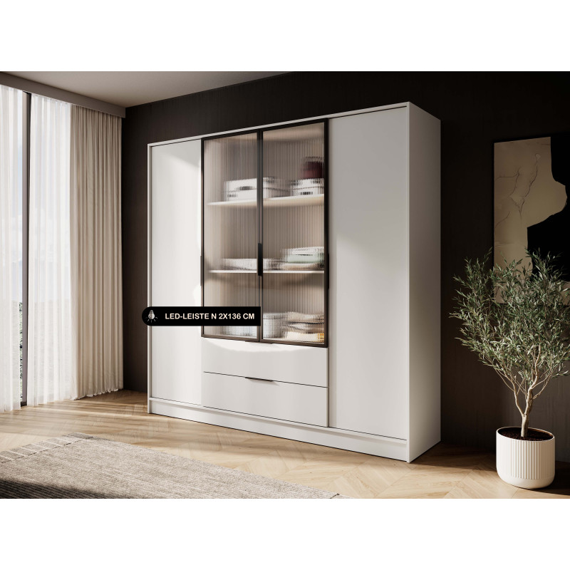 Kleiderschrank NADI – Moderner Stauraumschrank mit Glastüren und Regalsystem