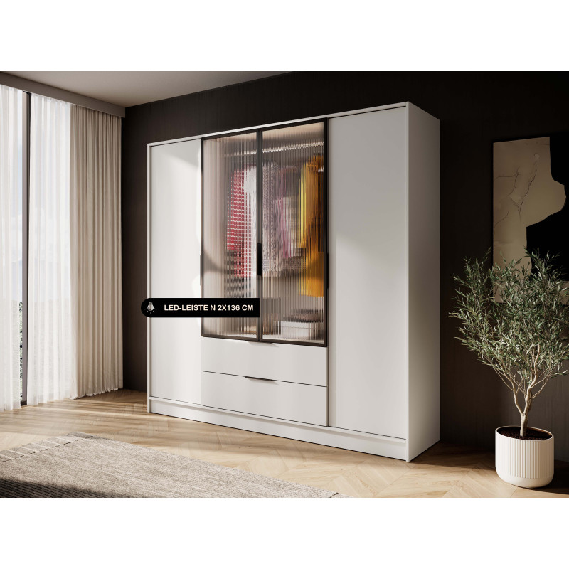Kleiderschrank NADI – Moderner Stauraumschrank mit Glastüren und Regalsystem