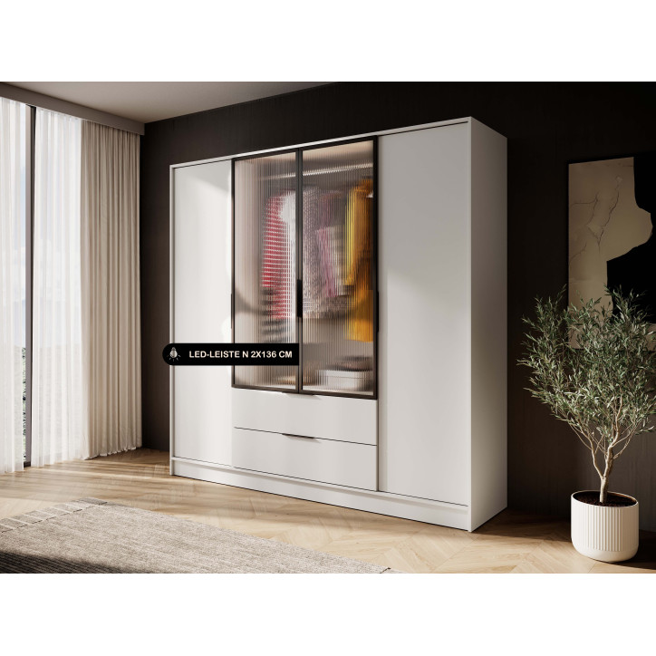Kleiderschrank NADI – Moderner Stauraumschrank mit Glastüren und Regalsystem