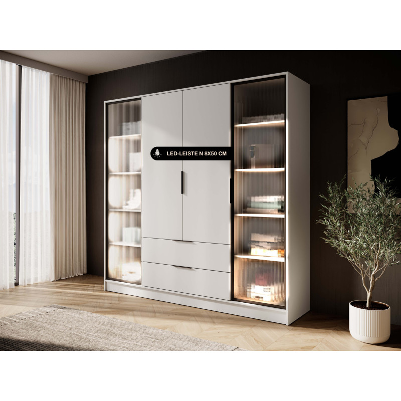 Kleiderschrank NADI – Moderner Stauraumschrank mit Glastüren und Regalsystem