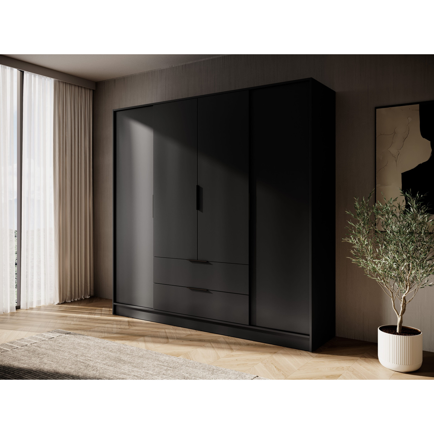 Kleiderschrank NADI – Moderner Stauraumschrank mit Glastüren und Regalsystem