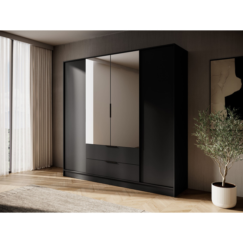 Kleiderschrank NADI – Moderner Stauraumschrank mit Glastüren und Regalsystem