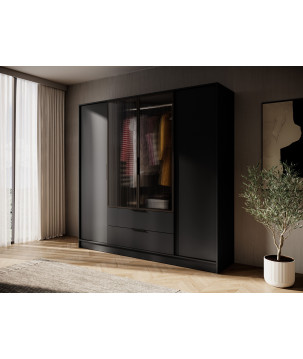 Kleiderschrank NADI – Moderner Stauraumschrank mit Glastüren und Regalsystem