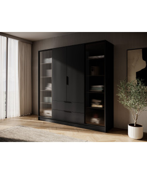 Kleiderschrank NADI – Moderner Stauraumschrank mit Glastüren und Regalsystem