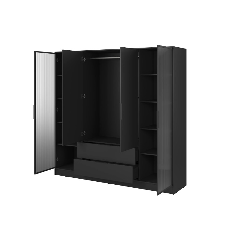 Kleiderschrank NADI – Moderner Stauraumschrank mit Glastüren und Regalsystem