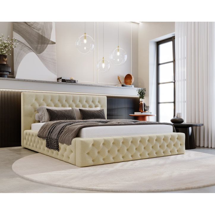 Chester Polsterbett – Luxuriöses Chesterfield-Doppelbett mit Bettkasten und Samtbezug