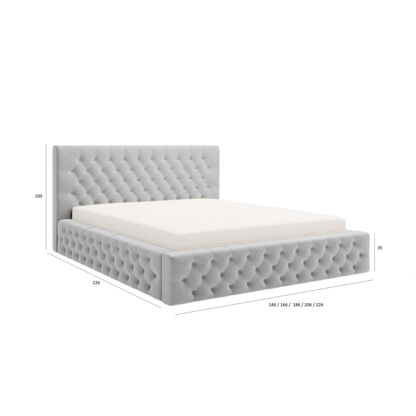 Chester Polsterbett – Doppelbett im Chesterfield-Stil mit Bettkasten