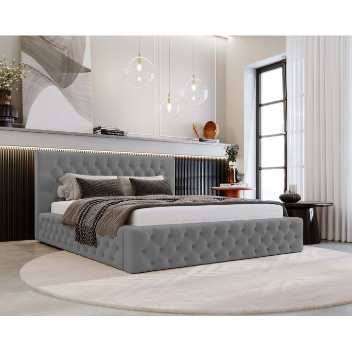 Chester Polsterbett – Luxuriöses Chesterfield-Doppelbett mit Bettkasten und Samtbezug